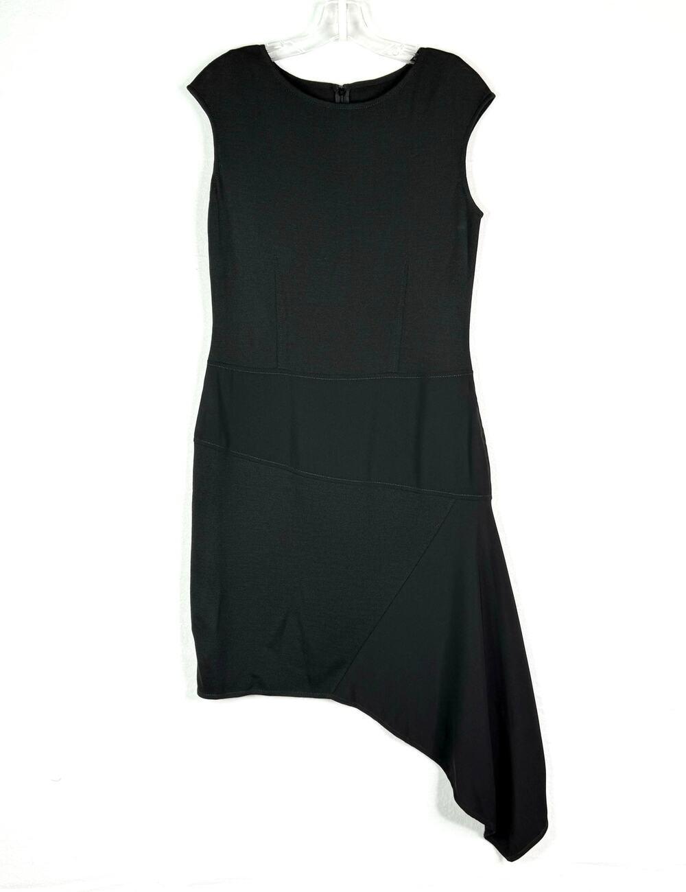 ST. JOHN Asymmetrical Milano Knit Cap Sleeve Sheath Dress Black Womens 6